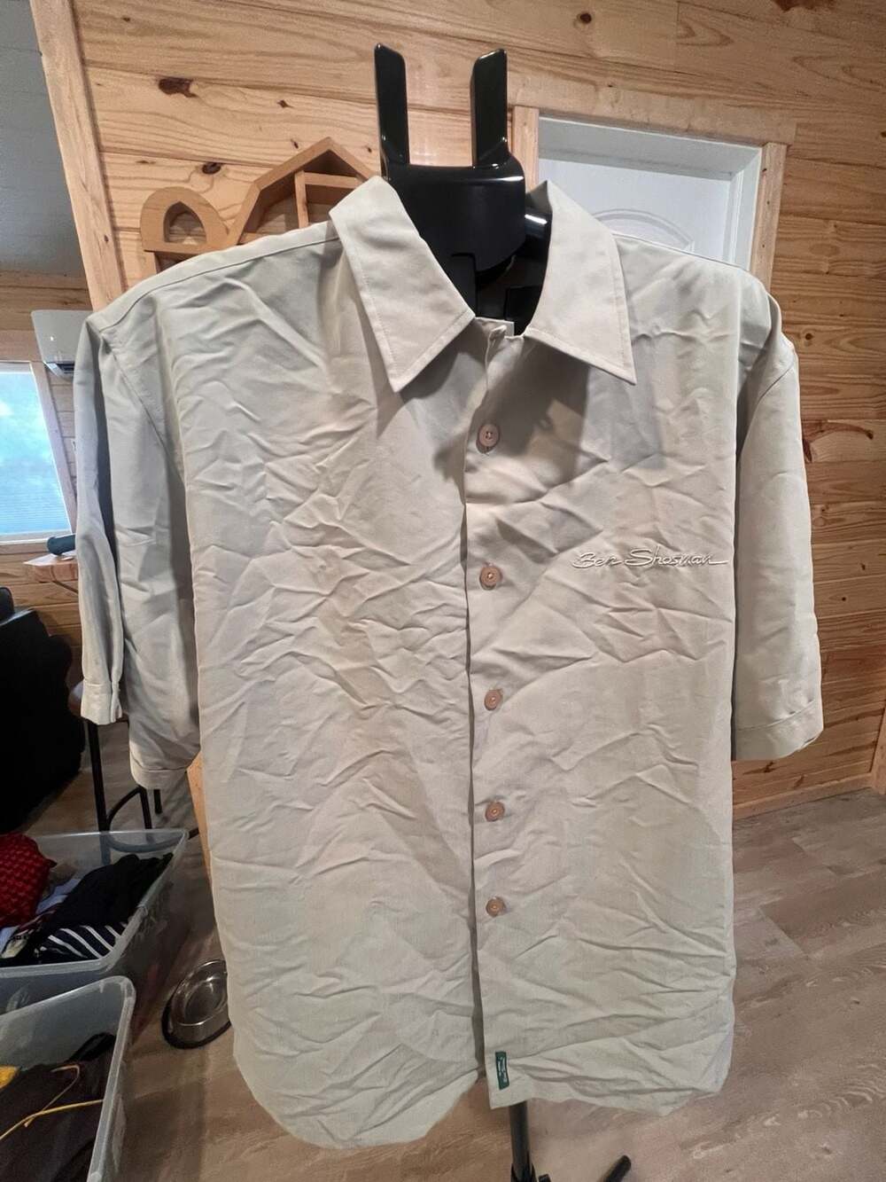 Ben Sherman Button Down Shirt Size L Beige Short Sleeve